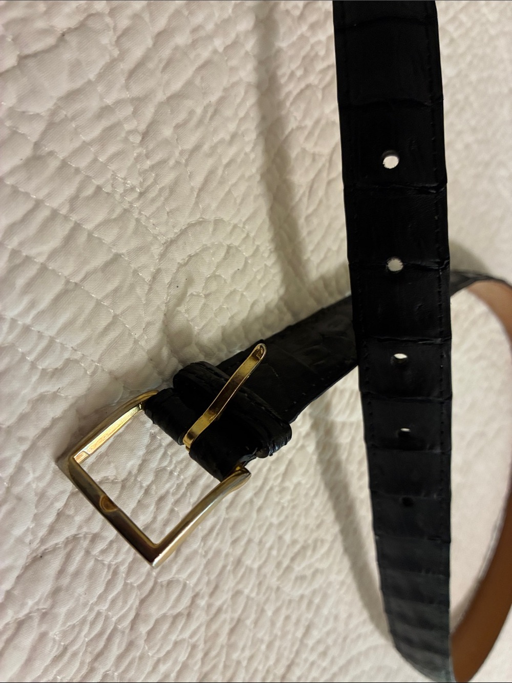 L’aiglon alligator Dress Belt with Gold Buckle, 34
